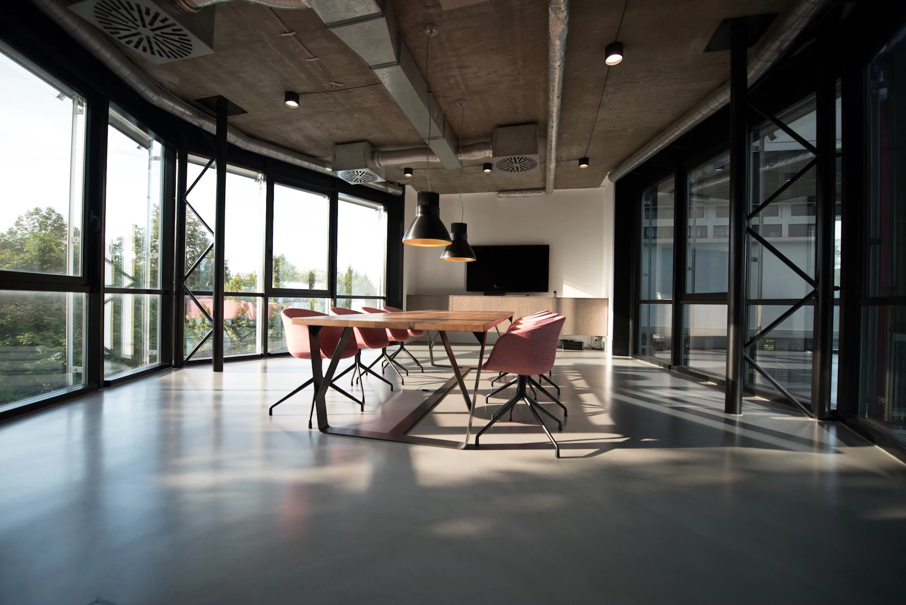 Modern office workspace designed for calm focus and stress relief
