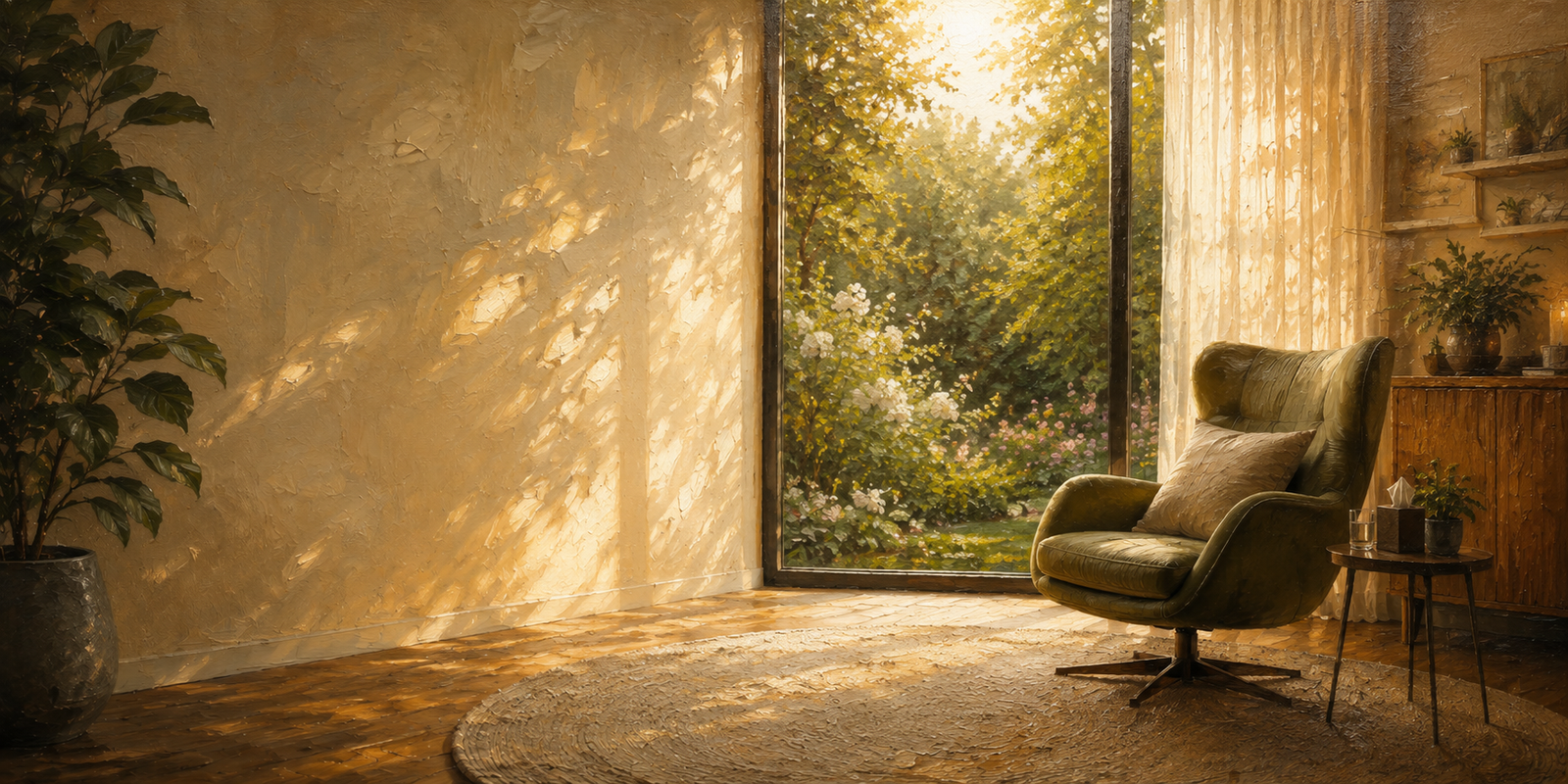 Calm therapy room with a single chair and soft natural lighting